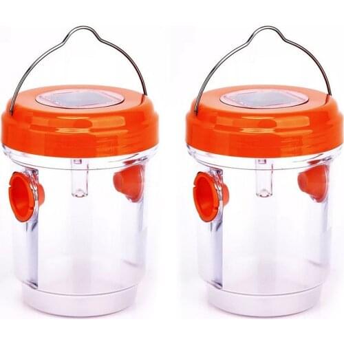 2 Pack Solar LED Light Wasp Trap Garden Outdoor Wasp Killer Bee Yellow Jacket Mosquito Trap Reusable Flying Insect Hanging Trap