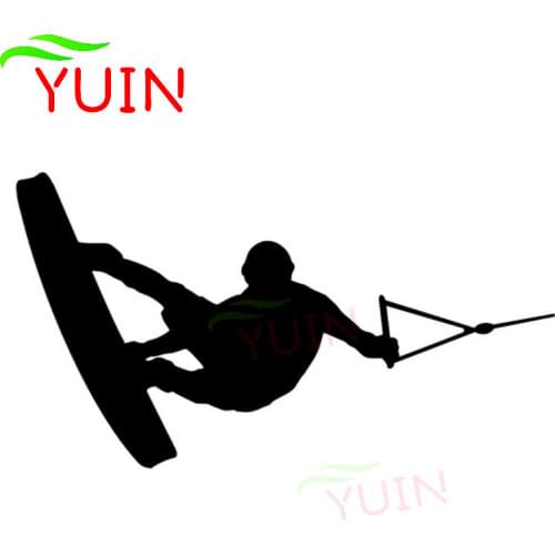 Wakeboarder Silhouette Art Deco Fashion Sticker Classic Car Window PVC Waterproof Sunscreen Decal Black/White/Red/Laser/Silver