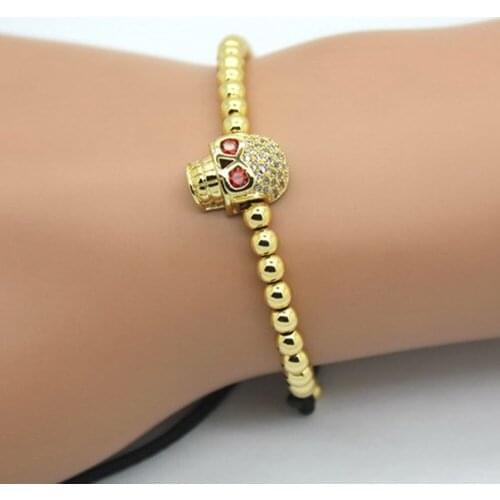 Hot Design Men Bracelets Micro Pave CZ Skull Head Braided Macrame Charm Bracelets Men Beads Jewelry Gift fit watch