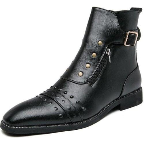 Male Personality Kill Matt Social Guy Leather Boots Pointed Leather Shoes Mens High-Top Martens British Style Short Boots