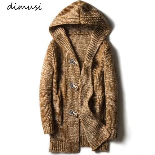 DIMUSI Winter Mens Sweaters Fashion Male Long Knitted Sweater Hooded Coats Casual Slim Fit Knitted Cardigan Jackets Clothing