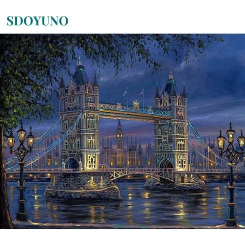 SDOYUNO Frame London Bridge DIY Painting By Numbers Kit Modern Acrylic Coloring By Numbers Unique Gift For Home Decor 40x50cm
