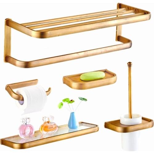 Brushed Copper Bath Hardware Sets Towel Holder Tissue Holder Make-Up Table Toilet Brush Toothbrush Cup Bathroom Accessories Set