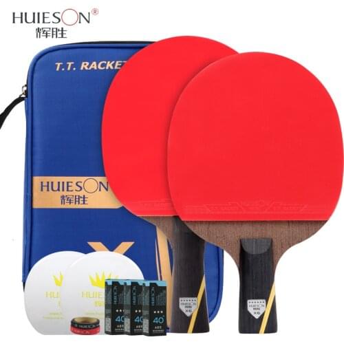 Huieson Table Tennis Racket Set Carbon Fiber Blade 6 Star Ping Pong Paddle Bat Racket Table Tennis Accessories Balls with Bag