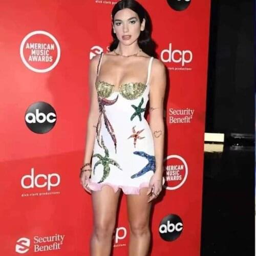 Chic Crystal New Design Dress Ruffles Embroidery Sexy Sleeveless Camisole Celebrity Party Club White Bandage Dress High Quality