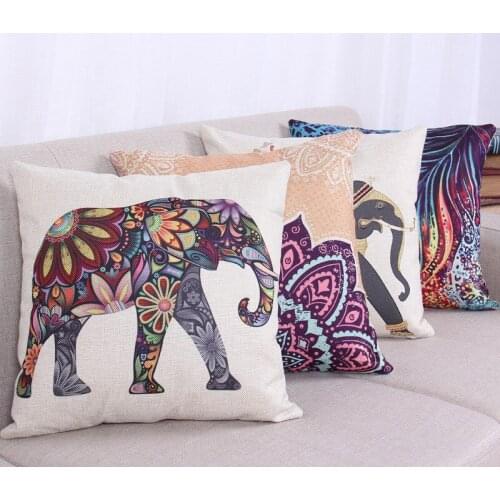 Peacock Elephant Cushion Cover Cotton Linen Decorative Pillowcase Chair Seat Square 45x45cm Pillow Cover Home Living Textile