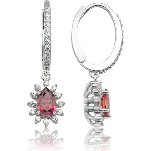 Valori Jewels Elegant Drop, 0.66 Carat, Zirconia Red And White Pear Gemstone, Rhodium Plated, Sterling Silver Dangle Earrings