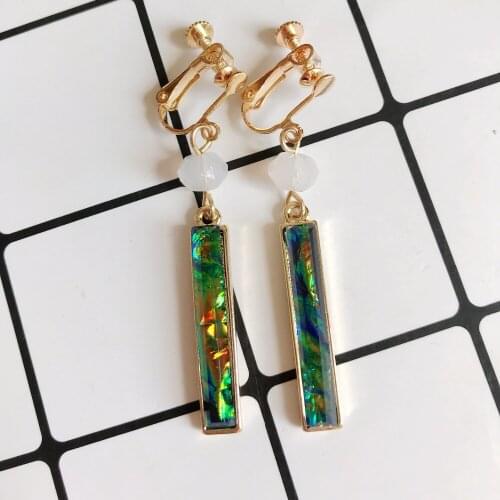 New Cute Colorful Shell Bar Pendant Clip Earrings Abalone Drop Jewelry