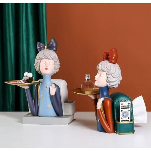 Nordic Girl Sculpture Ornaments Resin Tissue Box Crafts Living Room Remote Control Storage Drawer Home Decoration Accessories