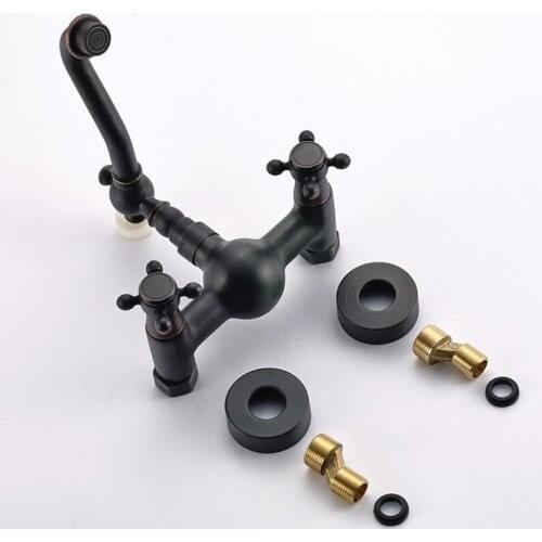 Vidric Bathroom faucet oil bubed Copper for hot and cold water tap Sink faucet Double handle double hole washing basin faucet