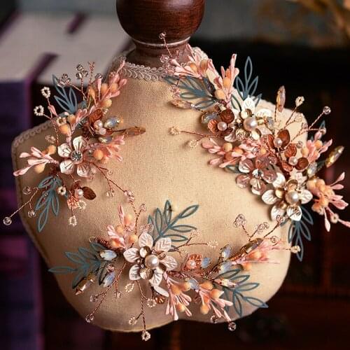 Handmade Rhinestone Wedding Hair Accessory Vintage Champagne Flower Brides Hairpins Headdress Hair Jewelry Bridal Headpiece