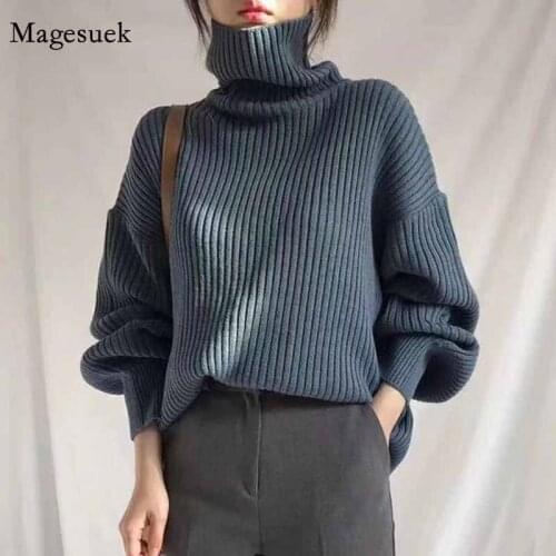 Korean Style Turtleneck Autumn Thick Loose Long Sleeve Pullover Sweater Women Mid-Length Solid Women Pull Femme Knitwear 10327