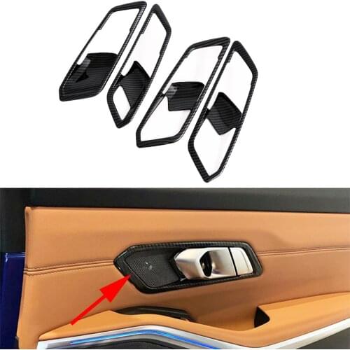 Carbon Fiber Inside Door Handle Bowl Cap Protector Cover Trim Fit For BMW 3 Series G20 2019 2020