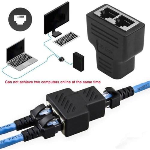 Universal 1 to 2 Dual Female Ports CAT5/6/7 RJ45 Splitter LAN Network Internet Adapter For TV Switch Router