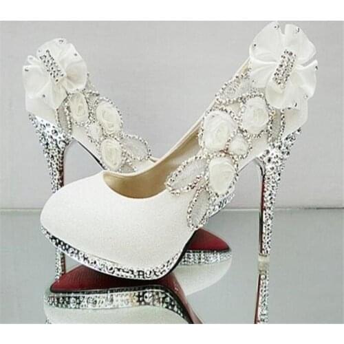 2019 Beautiful Glitter Wedding Bridal Party Evening Crystal High Heels Women Shoes Sexy Woman Pumps Fashion Bridal Shoes 9 Color