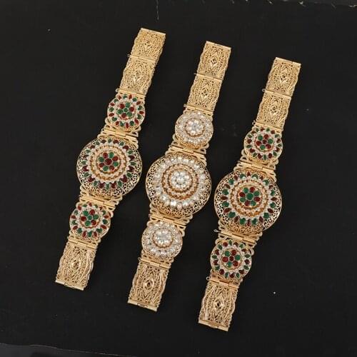 Luxury big size zinc alloy womens crystal belt jewelry aristocratic round hollowed-out wedding waist chain accessories