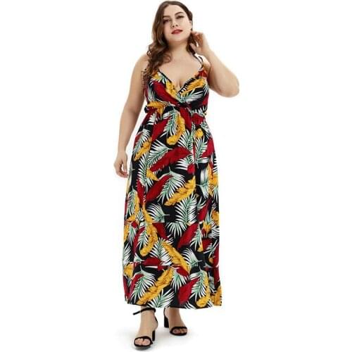 Womens Sexy Floral Beach Long Dress Ladies Plus Size XL-4XL XXL XXXL 3XL XXXXL Slim Casual Robe Holiday Dresses For 120KG Woman