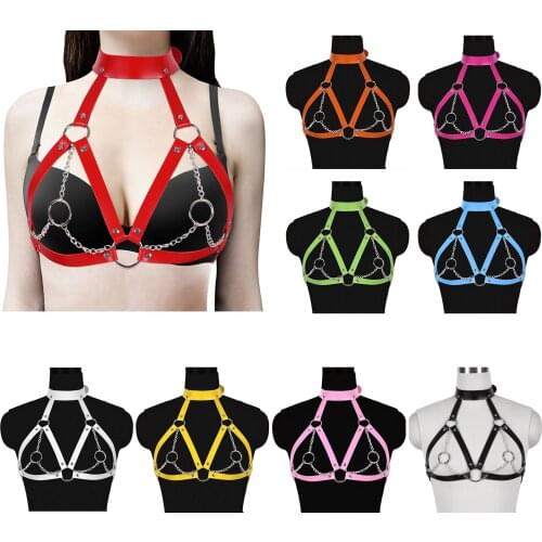 Women Sexy Erotic Lingerie Leather Body Harness Bind Breast Metal Chain Bra Tops Sex Toys For Couples Fetish Bdsm Bondage Belt