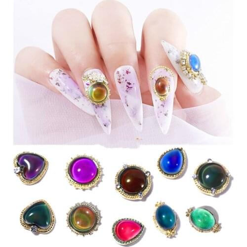 1 pcs Temperature Color Change Nail Rhinestones Diamonds 3D Raindrop Crystal Flash Luxury Manicure Opal Alloy Nail Jewelry
