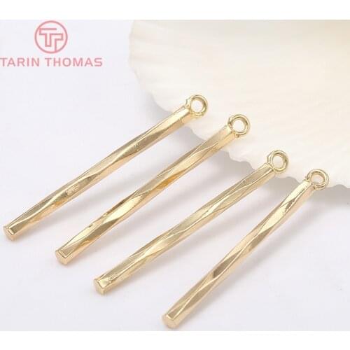 10PCS 22MM Hole 1MM 24K Gold Color Plated Brass Twisted Rod Charms Pendants High Quality Diy Jewelry Accessories