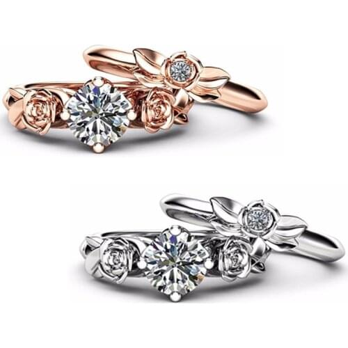 2020 Hot 2pce/set Luxury Rose Double Rings For Women Men Trendy Stainless Steel AAA Zircon jewelry Wedding Engagement Party Gift