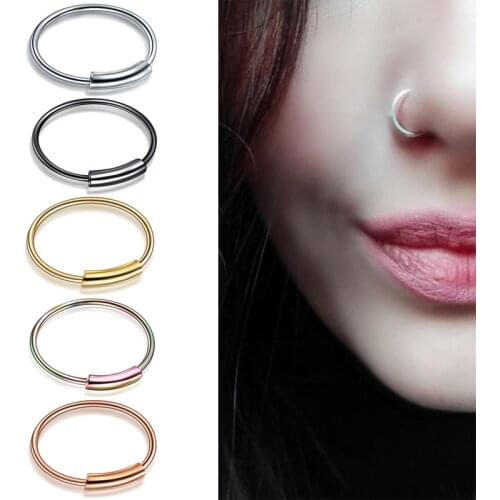 22G 1Pc Stainless Steel Hinged Clicker Nose Ring Hoop Septum Piercing 8/10mm Ear Cartiliage Septum Ring Body Jewelry Piercing