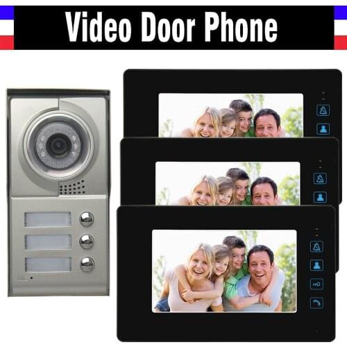 3 Units Apartment Video Door phone System 7" touch Monitor Video Intercom Aluminum Alloy Camera for 3-households video Doorbell