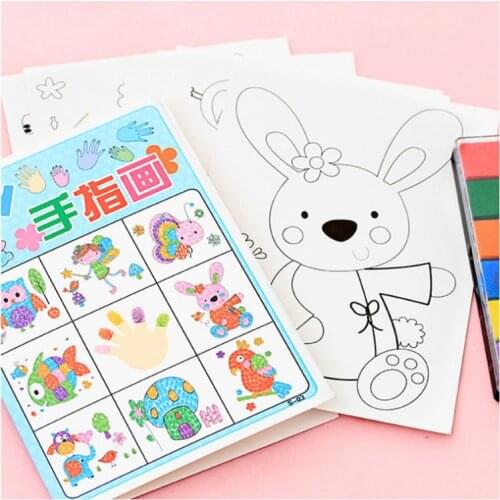 8PCS/set Finger Painting Card 6 Colors Ink Pad Stamp Cartoon Animals DIY Craft L