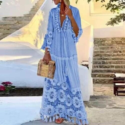 Brand Long Sleeve Bohemian Womens Dresses Floor Length Sweep Train Maxi Bridesmaid Prom Party Gowns faldas mujer moda