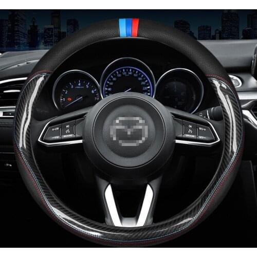 Carbon Fiber Cow Leather Steering Wheel Cover for Mazda 2 3 Atenza AXELA BT-50 CX5 CX7 CX3 CX9 CX30 2017 2018 2019 Accessories