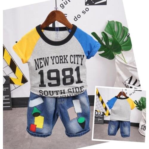 Hot sale! 2019 Summer style Children clothing sets Baby boys girls t shirts + Denim Pants sports suit kids clothes set 2-7years