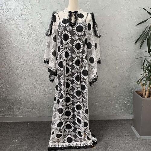 Lace African Dresses for Women Boubou Robe Femme African Dress Dashiki Embroidered Flower Kaftan Dress Africa Plus Size Clothing