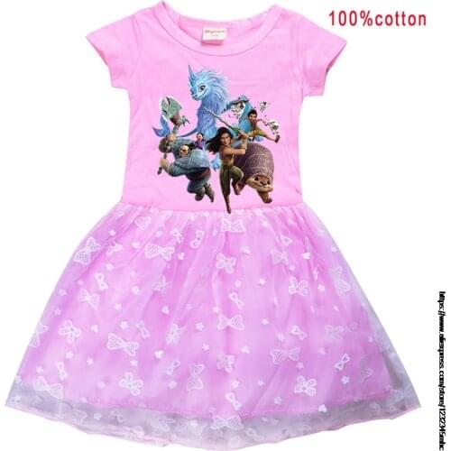 Raya and The Last Dragon Girls Dress Summer kids t Shirt Gauze Mesh Cartoon Print Princess Dresses Children Birthday Clothes