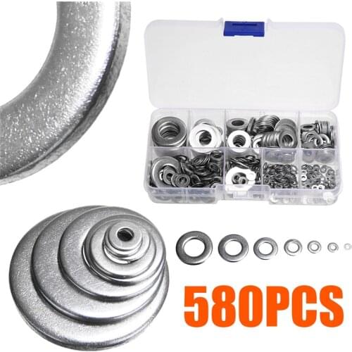 Mayitr 580pcs Stainless Steel Flat Washers Kit For M2 M2.5 M3 M4 M5 M6 M8 M10 M12