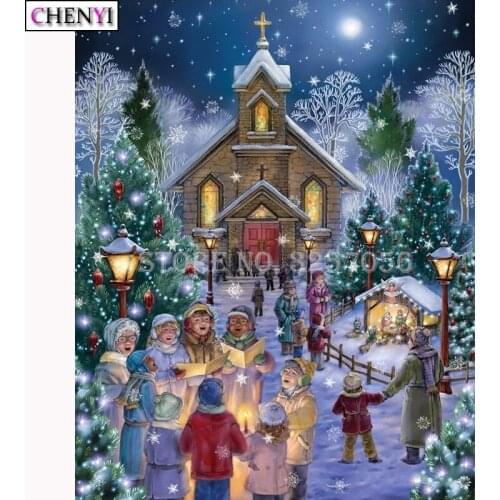 CHENYI DIY 5D Diamond Painting Christmas Eve Full Square/Round Paint With Diamonds Embroidery Cross Stitch Christmas Gift Decor
