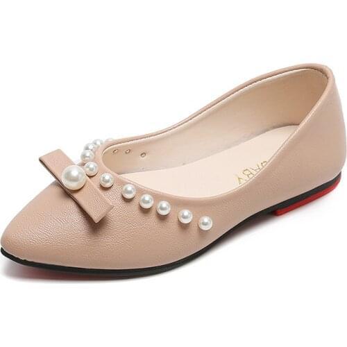 2021 Summer Kids New Soft Bottom Peas Shoes Flat One Pedal Girls Shoes Fashionable Cute Princess Shoes Pearl Sweet for Wedding