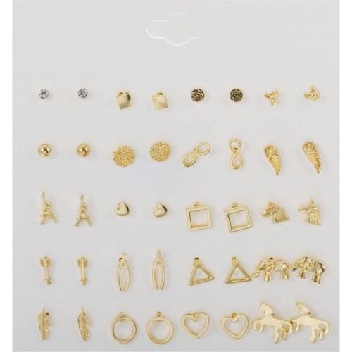 New Fashion Gold Color Metal Leaf Feather Elephant Horse Earrings For Women Geometric Round Earrings Set 2021 Brincos Jewelry