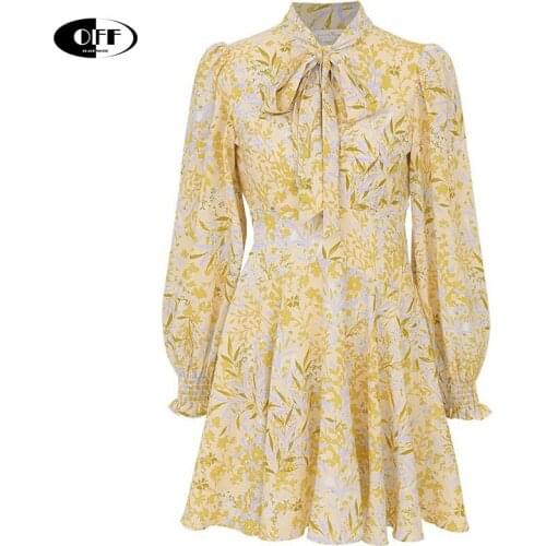 French Chic Elegant Mini Dress Autumn Summer Long Sleeve Vintage Printed Bow Traf Korean Party Short Dresses Women clothed femme