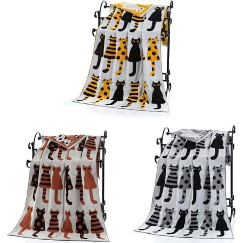 73x140cm 3 Layers Cotton Gauze Bath Towels Jacquard Cat Fast Drying Washcloths