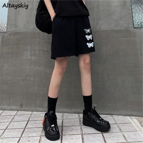 Shorts Women Harajuku Print Chic Stylish Workout Trendy BF Style Ladies Summer Bottoms Street High Waist Preppy Teens Trouser