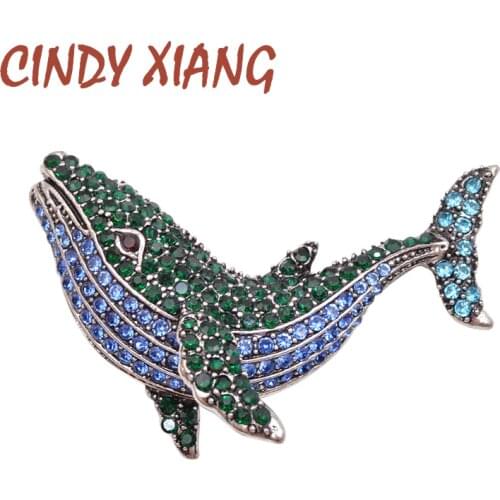 CINDY XIANG Rhinestone Whale Brooch Animal Fish Pin Vintage New Design Jewelry Winter Coat Accessories Good Gift
