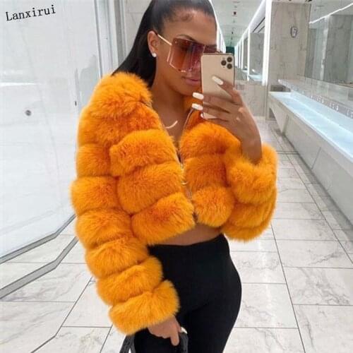 Faux fur Warm Thick Coat Furry Zipper Outwear Women Sexy Fashion Female Coat Autumn Fake Fur Winter Stand Collar Short Jacket