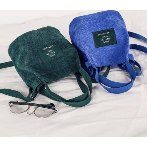 Handbag Bucket Cloth Bag Vintage Canvas Handbags Corduroy Literary and Artistic Womens Shoulder Bag Simple Solid Color Buckle