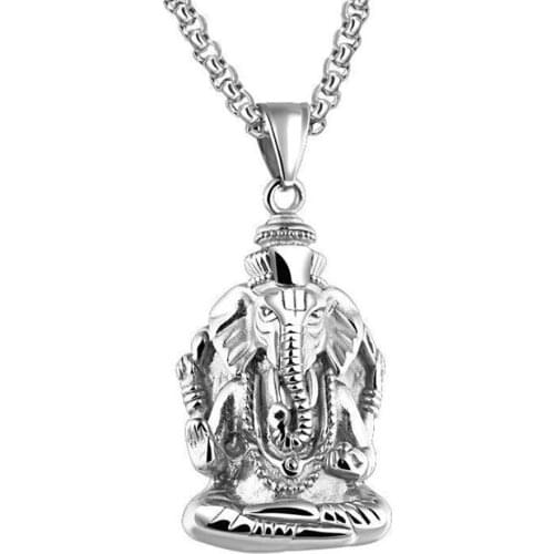 Stainless Steel Vintage Indian Elephant God Gold Punk Rock Pendant Necklace Jewelry Gift For Him with Chain