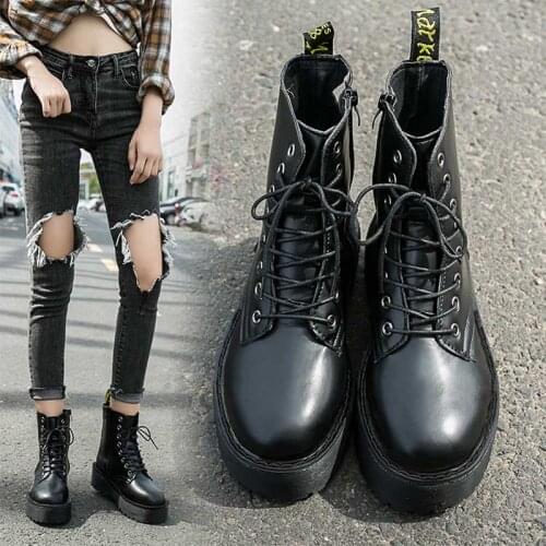 Women Boots Motorcycle Shoes Platforms Ankle Boots Wedges Female Lace Up Platforms Leather Oxford Shoes Woman High Heels