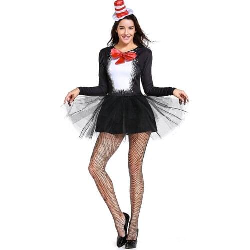 Women Halloween Black Cat Animal Costume Female Magician Cosplay Carnival Purim Parade Stage Nightclub Bar Role Play Party Dress