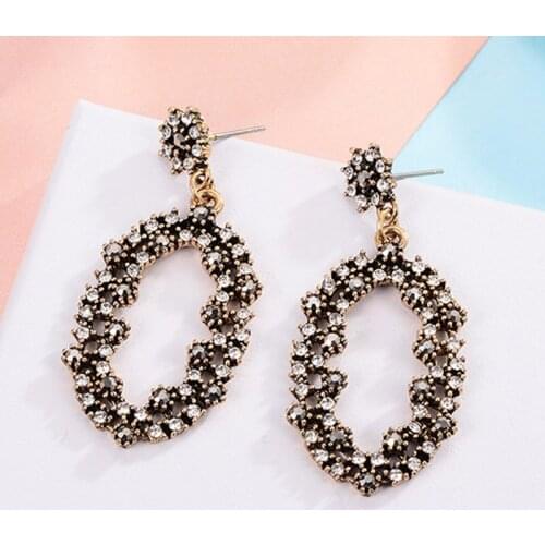 MAIKALE Trendy Crystal Round Drop Earrings Red Black Rhinestone Fashion Long Alloy Earrings For Women Jewelry Gift Wholesale