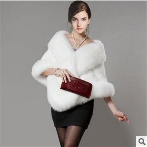 Fall/winter womens faux fur coats faux fox fur collar trench coats and cloaks womens warm shawl capes wool fur coats