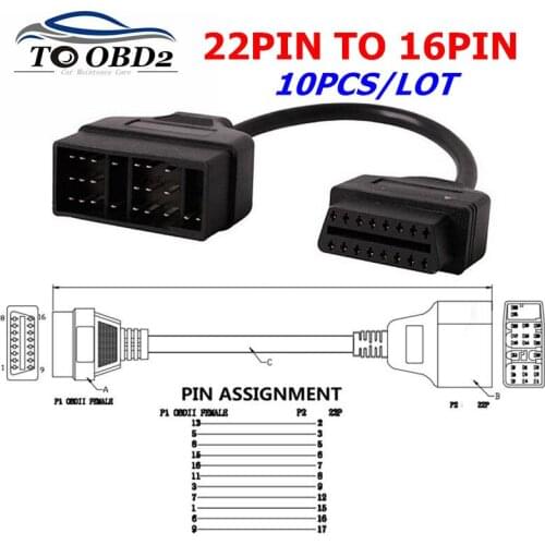 10PCS/LOT For Toyota 22 Pin To 16Pin OBD2 Cable Connector FOR Toyota 22Pin To 16 Pin Adapter Diagnostic Cable
