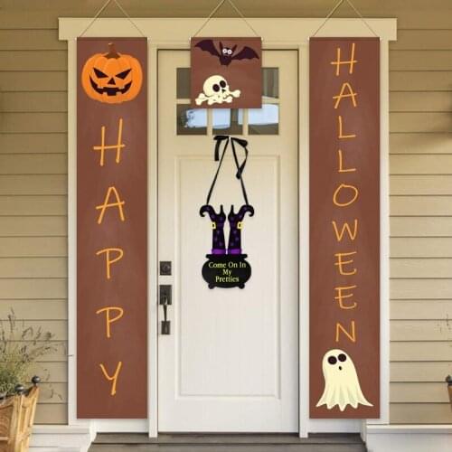 27RE Halloween Wood Hanging Sign Wall Window Pendant Wooden Sign Haunted House Yard Home Party Decor